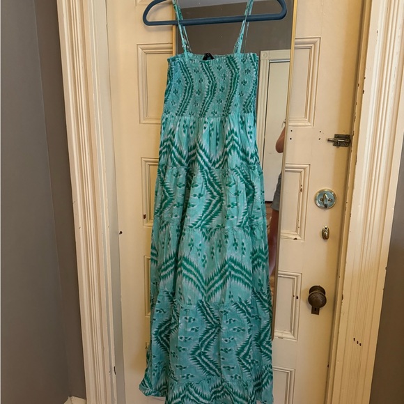 Chaudry Anthropologie green teal tiered dress nap smocked small NWT - Picture 2 of 4